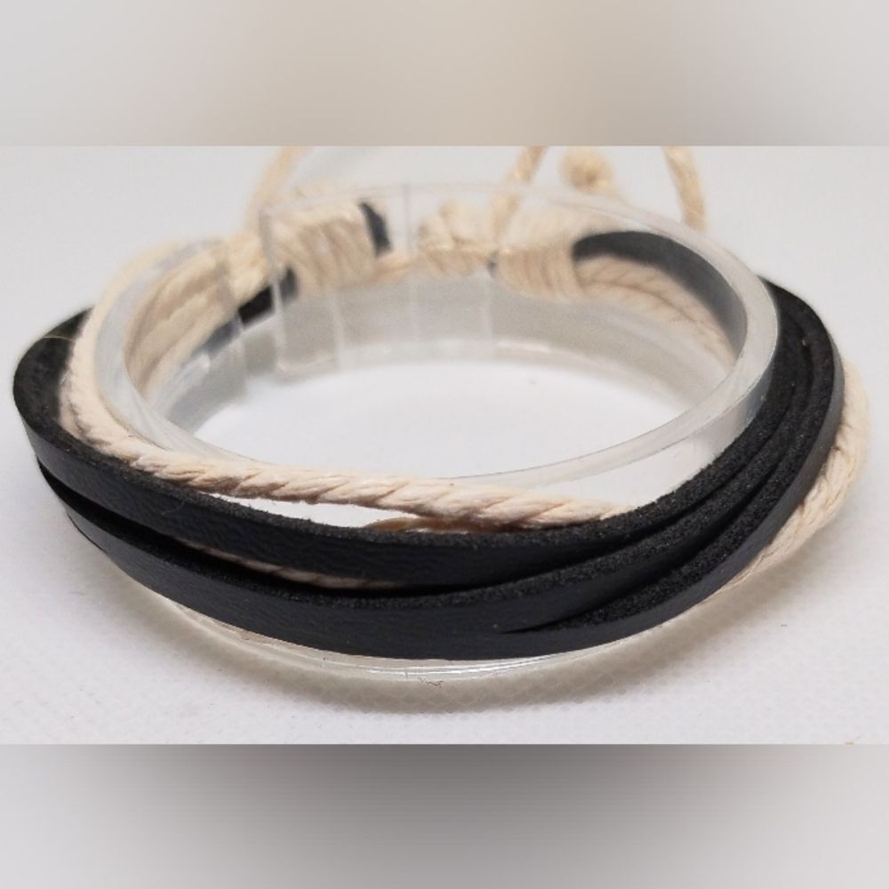Men's bracelet leather layered black rope New‎ e78